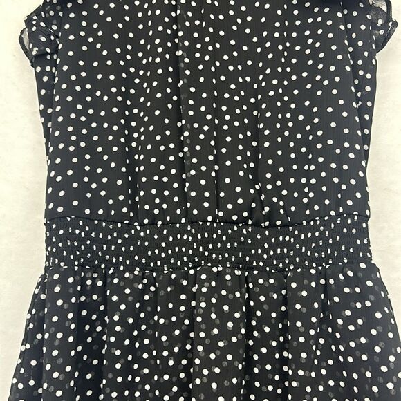 Express Women's Polka Dot Smocked-Waist Flutter-Sleeve Midi Dress Sz Small - Picture 3 of 12